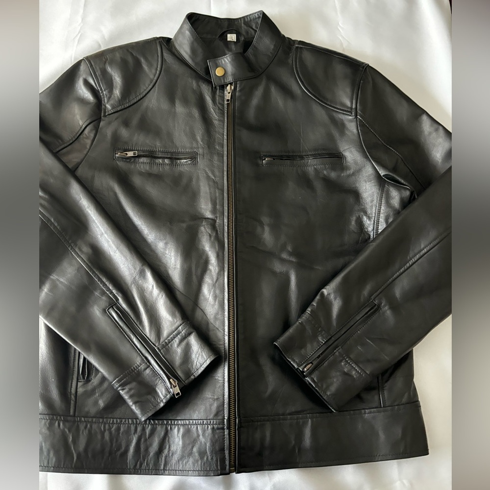 NWOT WOMENS BlACK BIKER LEATHER SHEEPSKIN ZIPPERED RIDING JACKET SZ L - Picture 5 of 16